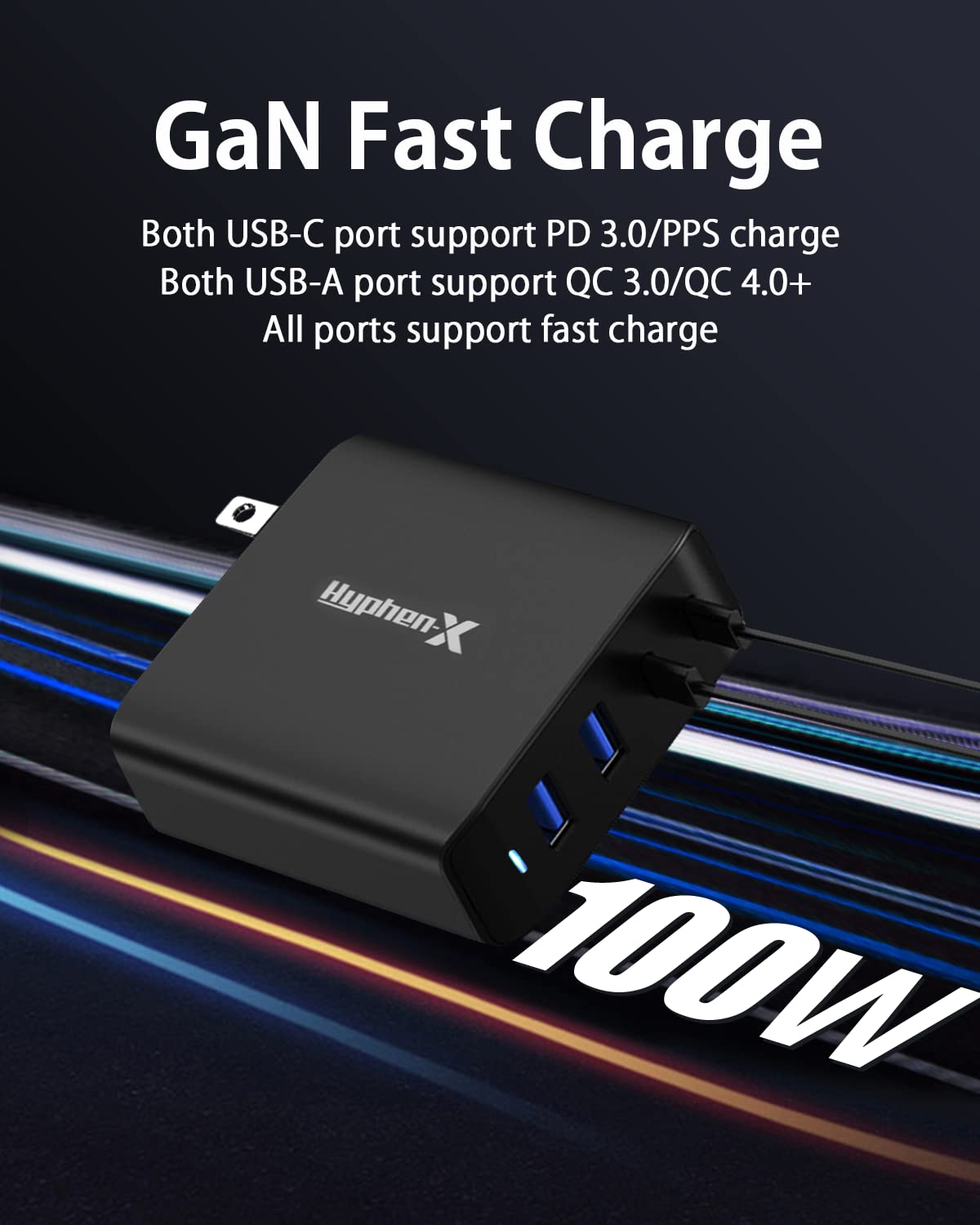 100W USB C Charger, 4 Port GaN Fast Charger Block Foldable Type C Charging Block Fast Charging Block Compatible with MacBook Pro/Air, iPhone