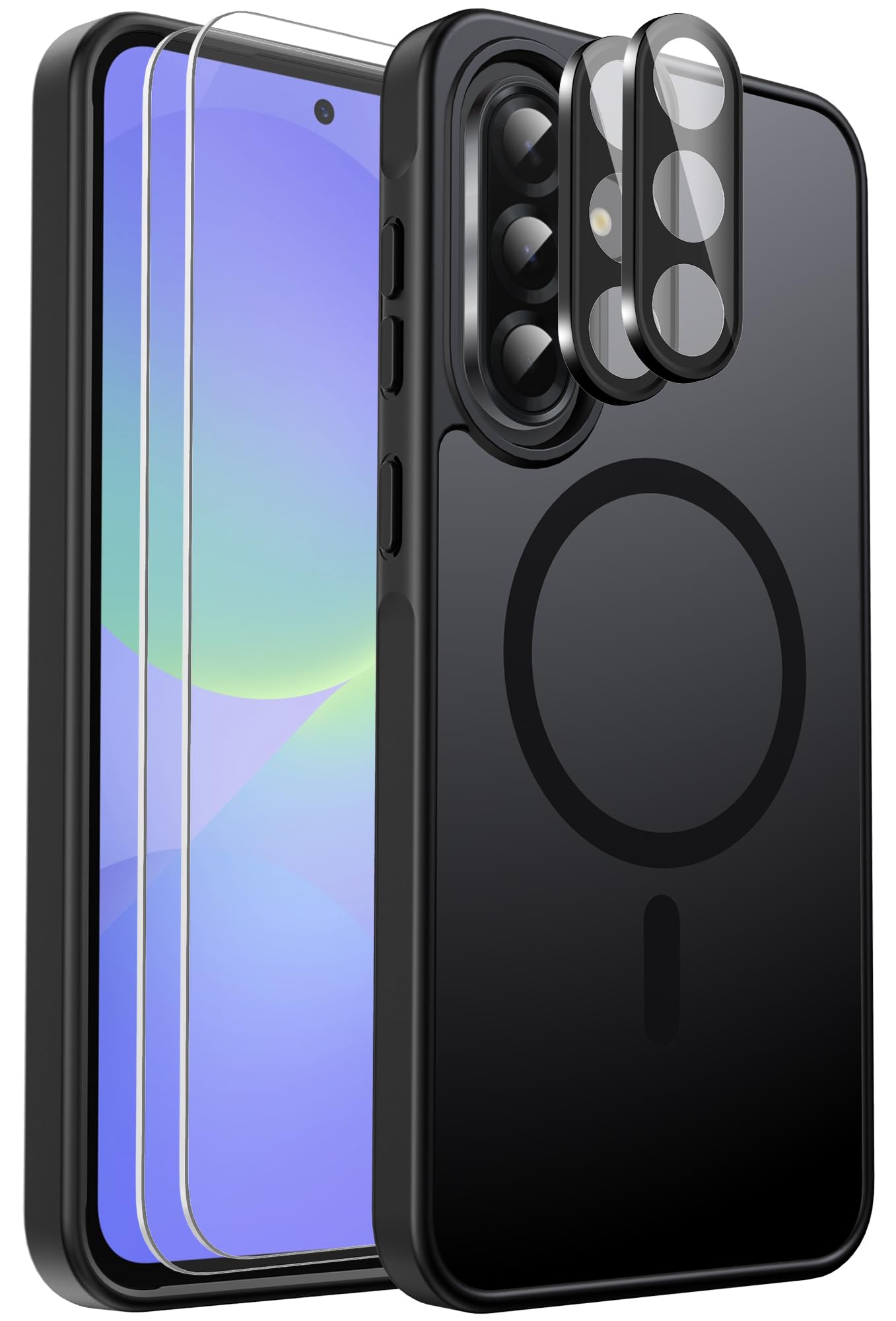 Ezanmull for Samsung Galaxy A36 5G Phone Case Magnetic Shockproof, [Fit for MagSafe] [Glass Screen Protector + Camera Lens Protector] Translucent