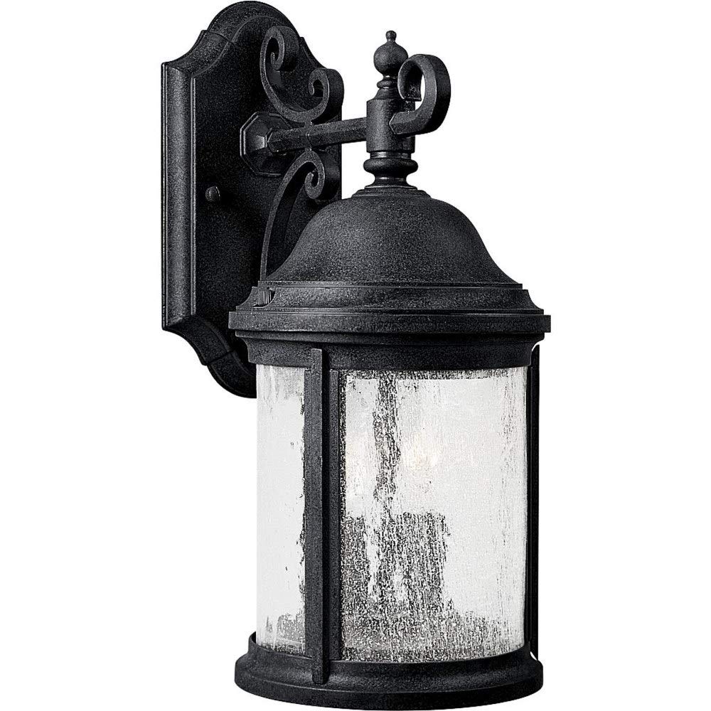 Progress Lighting Ashmore Collection 2-Light Water Seeded Glass New Traditional Outdoor Small Wall Lantern Light Textured Black