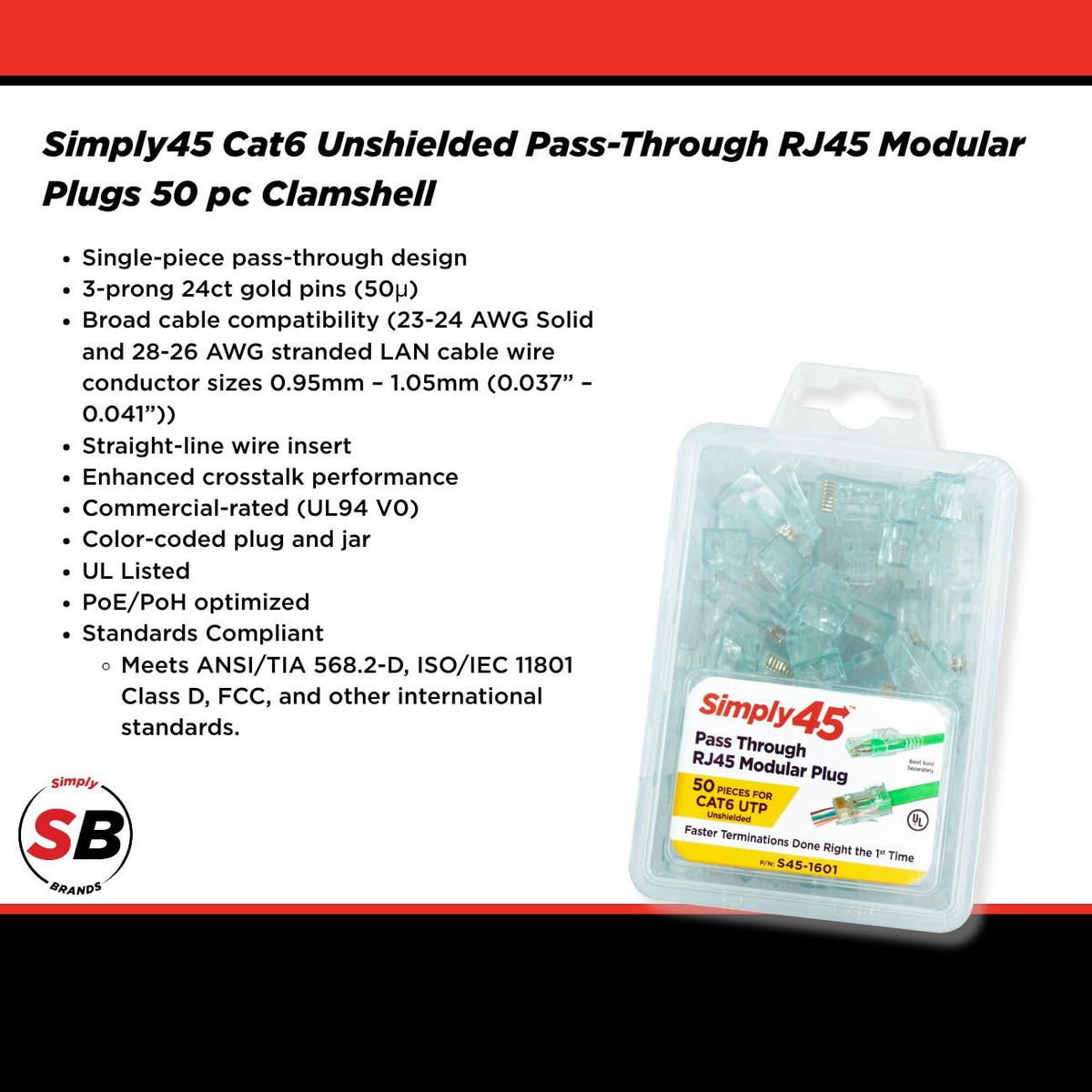 Simply45 Unshielded Pass-Through RJ45 Modular Plug