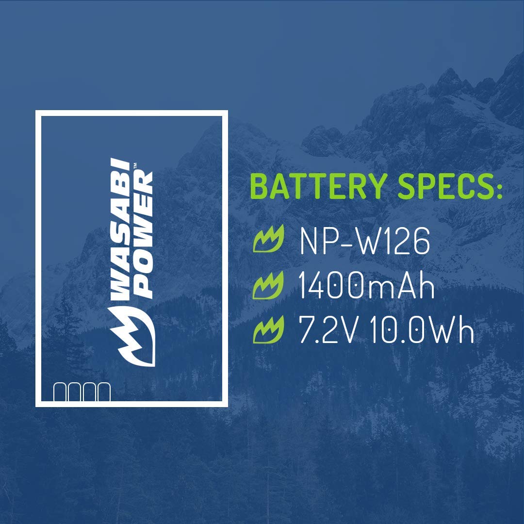 Wasabi Power NP-W126, NP-W126S Battery (2-Pack) for Fuji X-T100, X-T200, X100F, X100V, X-S10, X-A3, X-A5, X-A10, X-E2S, X-E3, X-E4, X-H1, X-M1