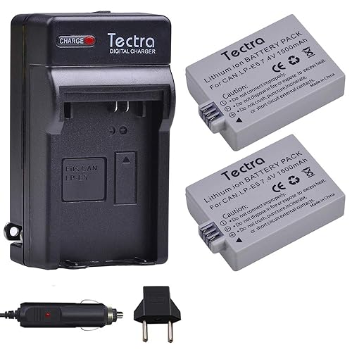 Tectra 2-Pack LP-E5 Battery and Charger Kits for Canon EOS Rebel XS, Rebel T1i, Rebel XSi, 1000D, 500D, 450D, Kiss X3, Kiss X2, Kiss F