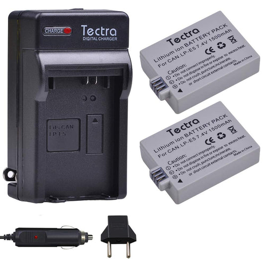 Tectra 2-Pack LP-E5 Battery and Charger Kits for Canon EOS Rebel XS, Rebel T1i, Rebel XSi, 1000D, 500D, 450D, Kiss X3, Kiss X2, Kiss F
