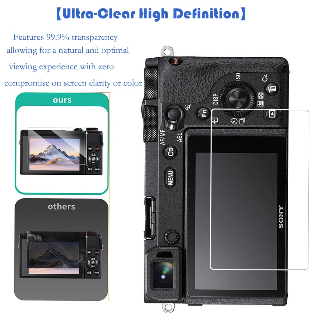 Gomass Screen Protector for Sony Alpha A6600 A6400 A6300 A6100 A6000 A5000 NEX-7 NEX-6, 0.3mm 9H Hardness Tempered Glass 3 Pack
