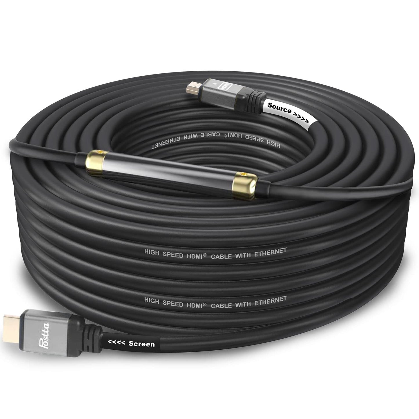 Postta HDMI 2.0V Cable(100 Feet) with Built-in Signal Booster-Support 3D,1080P,Ethernet,Audio Return-1 Pack(Grey)