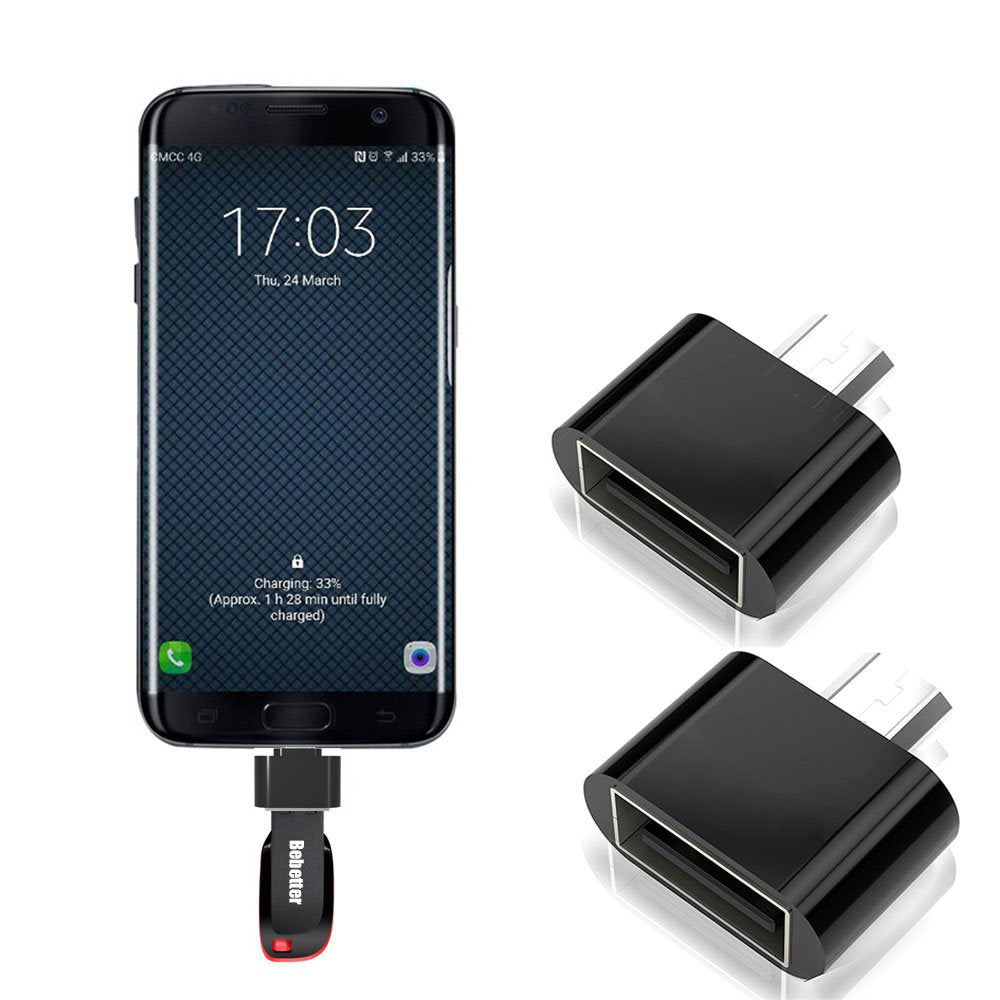 Micro USB OTG to USB Adapter, Mvpone Micro USB Male OTG to USB Female Adapter, USB On The Go Adapter 2 Pack (Black)