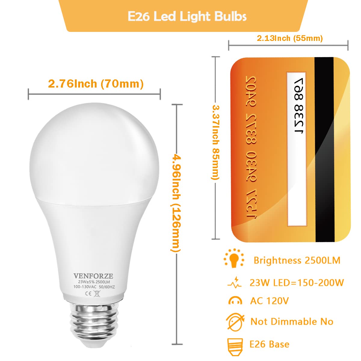 Venforze Bright Light Bulb,150w-200w Equivalent 2500LM E26 Led Bulb 23W Soft White 3000K A21 Led Light Bulb Non-Dimmable 2-Pack