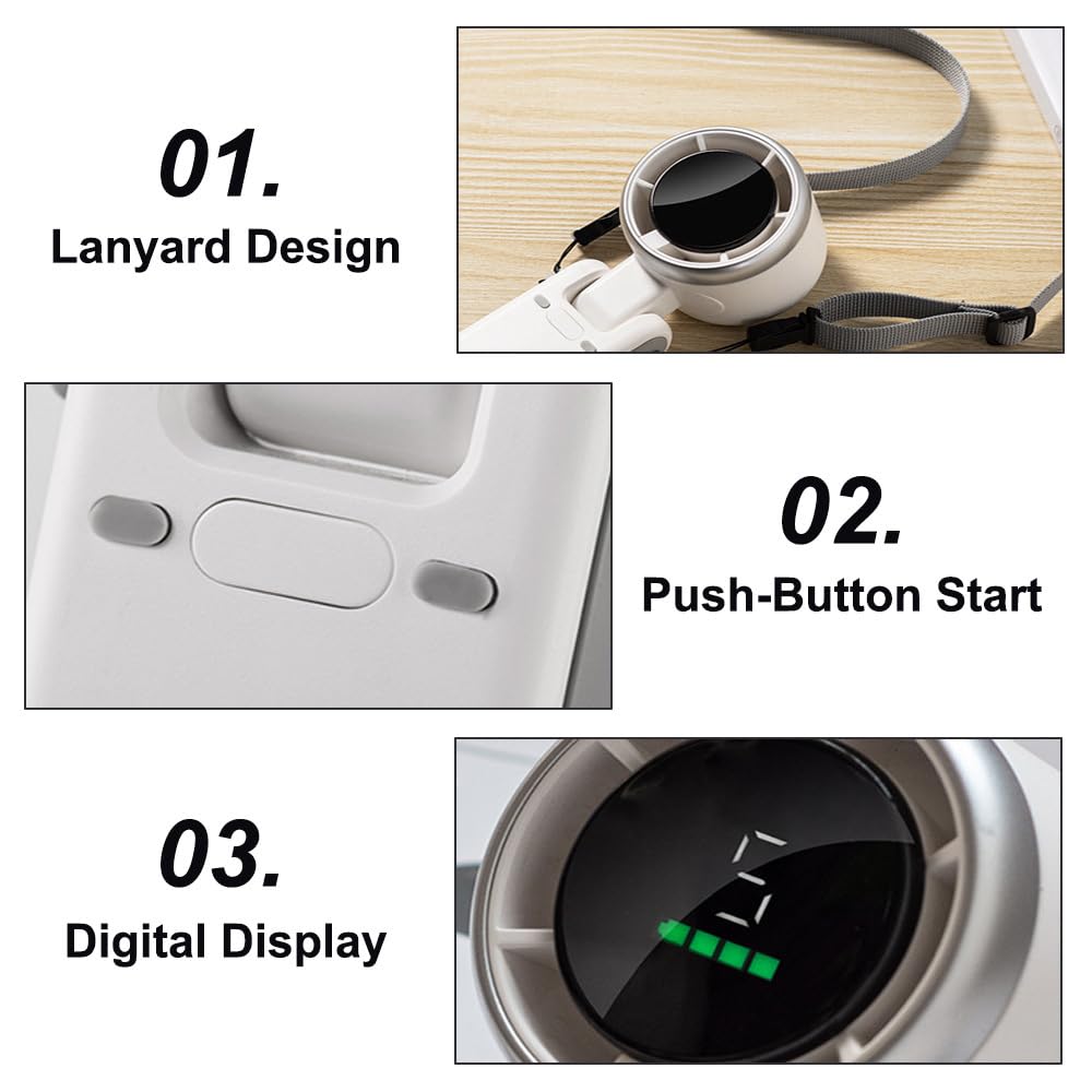 DONGKER Portable Handheld Fan,5 Speed Mini Foldable Turbo Fan, USB Rechargeable, 180° Adjustable with 3600mAh Battery & Lanyard