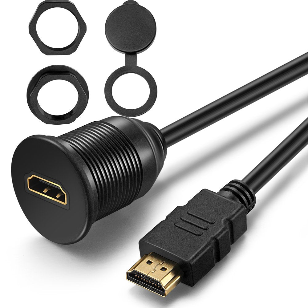 ICESPRING HDMI Panel Flush Mount Cable - 1 Meter 3ft HDMI Extension Dash Flush Panel Mount Cable for Car, Boat and Motorcycle