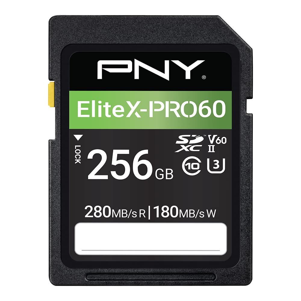 PNY 256GB EliteX-PRO60 UHS-II SDXC Memory Card - R280MB/s W180MB/s, U3, V60, 4K UHD, Full HD, UHS-II for Professional Photographers & Content
