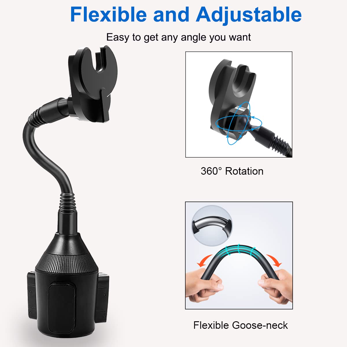 JCWINY Car Phone Holder for Pop Socket, Car Cup Holder Phone Holder Compatible with Popsocket Mount for Car, Flexible Gooseneck Car Mount for Pop