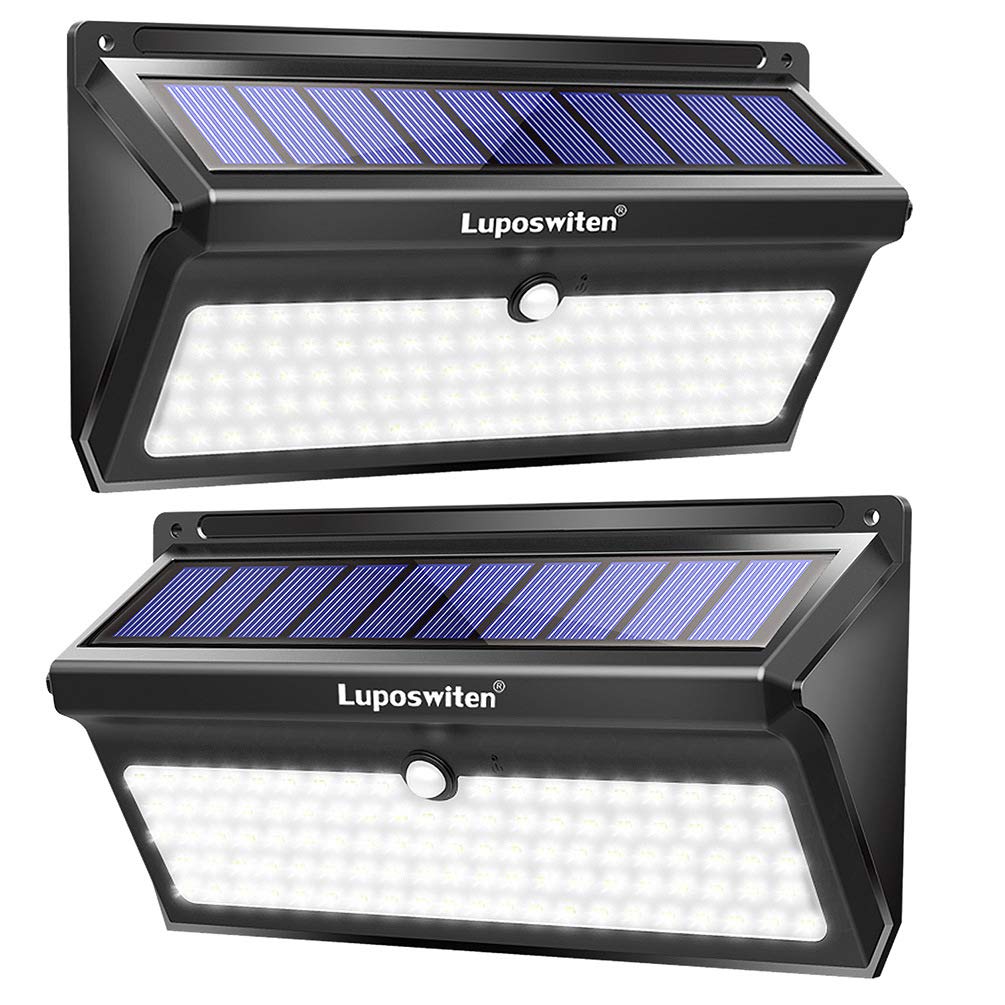 Luposwiten 100 LED Solar Lights Outdoor Waterproof - 2000 Lumens Solar Motion Lights Outdoor with 125° Lighting Angle, Easy-to-Install for Front Door