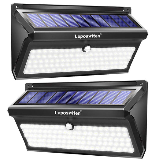 Luposwiten 100 LED Solar Lights Outdoor Waterproof - 2000 Lumens Solar Motion Lights Outdoor with 125° Lighting Angle, Easy-to-Install for Front Door