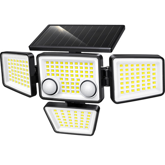 LYWALT Solar Outdoor Lights - 3000LM 188 LED Motion Sensor Outdoor Lights, 4 Heads IP65 Waterproof Powered Security Flood Lights, 270°Wide Lighting