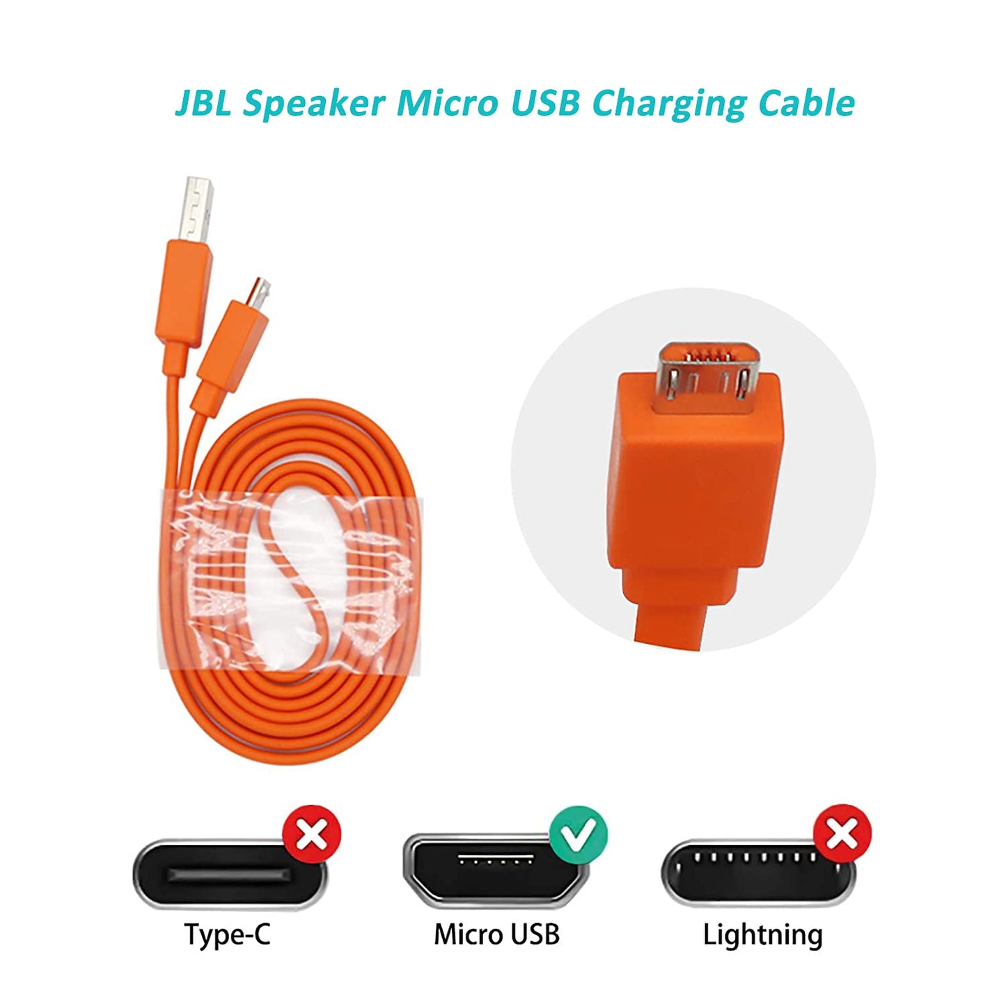 Alitutumao Replacement Flat Micro USB Charger Charging Cable Power Cord Compatible with JBL Charge 3 Charge 2 Flip 4 Pulse 2 Flip 2 Flip 3 Pulse Go 2