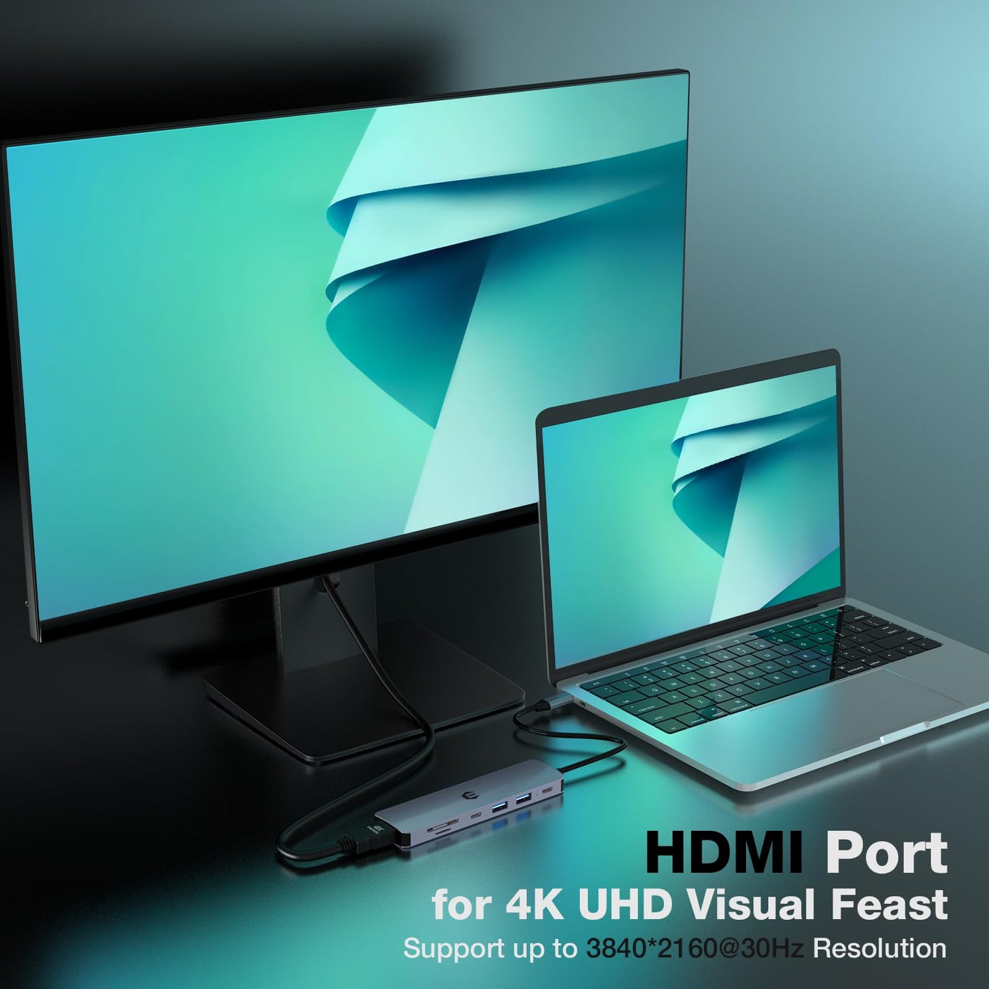 USB C HUB, Tymyp 7 in 1 Hub Adapter, HDMI Output, 100W Power Delivery, USB C 3.0, Dual USB 3.0 Ports, SD and Micro SD Card Reader, Ideal for USB C