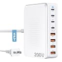USB C Charger Block Charging Station-200W Fast GaN 8-Port Multiple Devices USB Charging Hub,65W Laptop Power Adapter Charger Compatible Apple iPhone