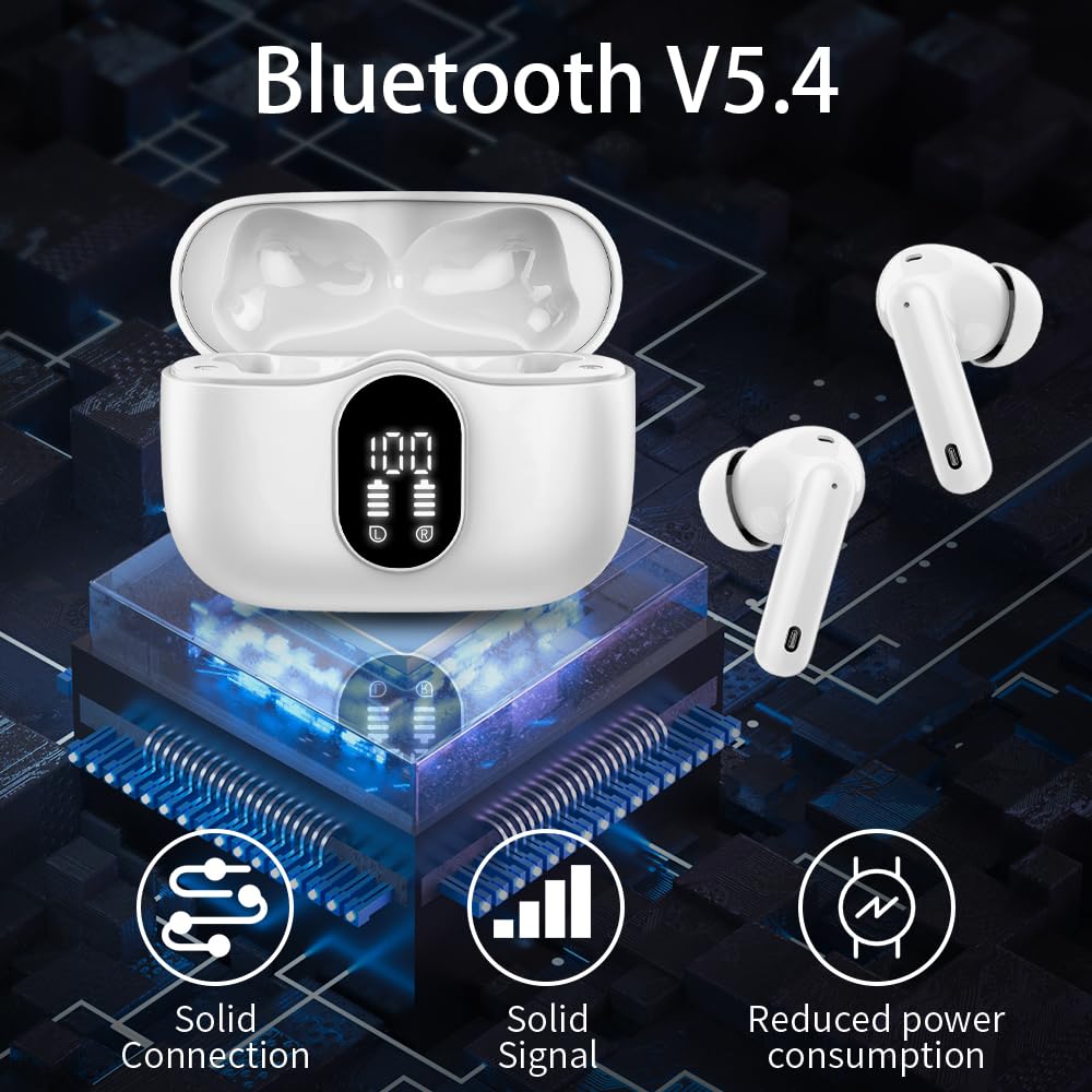 Btootos Wireless Earbuds Bluetooth 5.4 Headphones Bass Stereo Ear Buds with Noise Cancelling Mic LED Display in Ear Earphones IP7 Waterproof 36H