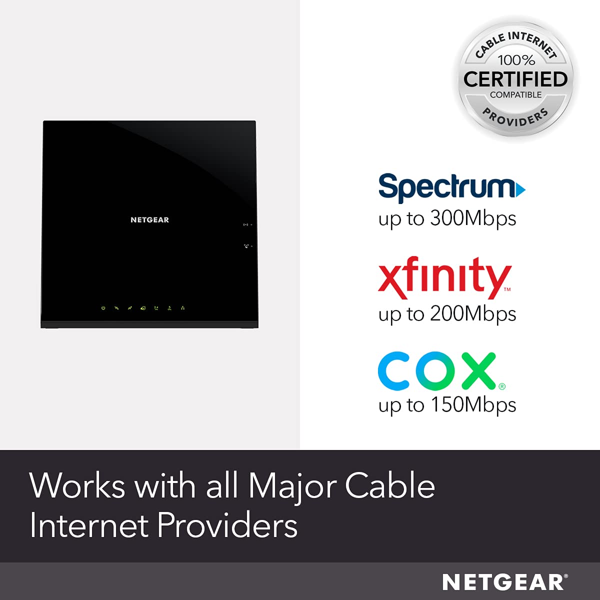 NETGEAR Cable Modem Wi-Fi Router Combo C6250 - Compatible with All Cable Providers Including Xfinity by Comcast, Spectrum, Cox | for Cable Plans Up