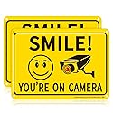 Sheenwang 2-Pack Smile You’re on Camera Sign, Video Surveillance Signs Outdoor, UV Printed .040 Mil Rust Free Aluminum 10 x 7 in, Security Camera Sign