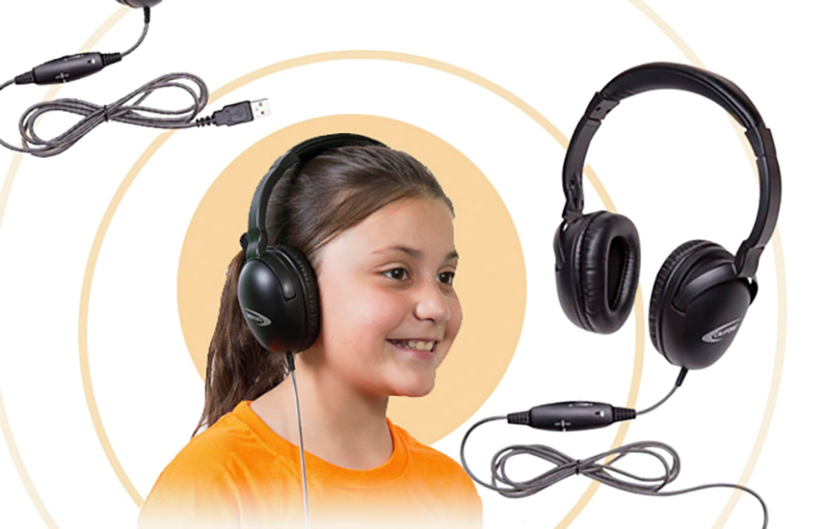 Califone NeoTech Plus 10171MUSB Premium, Over-Ear Stereo Headset with Inline Microphone, USB Plug, Black