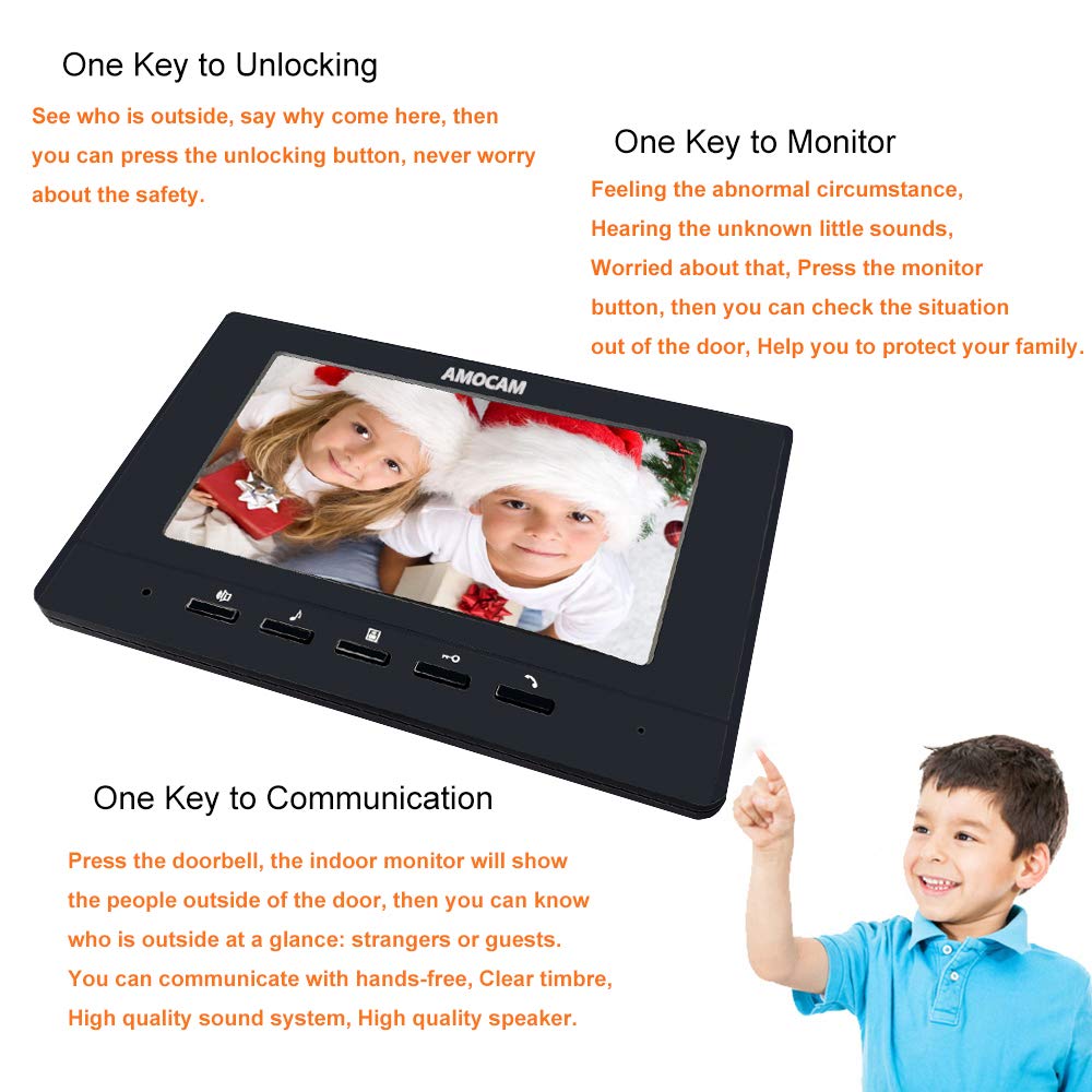 Video Intercom System, 7 Inches Monitor Wired Video Door Phone Doorbell Kits, IR Outdoor Camera Door Intercom, Support Unlock, Monitoring, Dual-Way