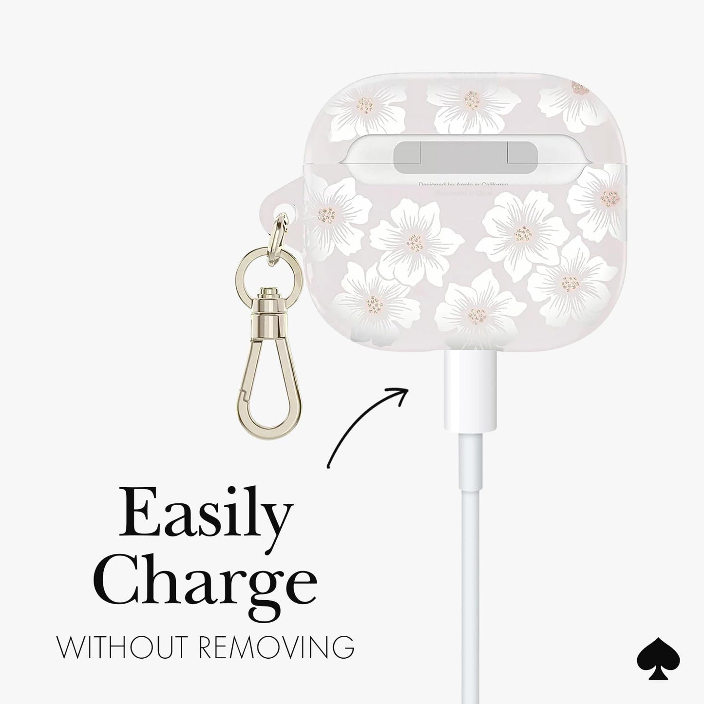 kate spade new york AirPods Protective Case with Keychain Ring - Hollyhock Cream, Compatible with AirPods 3rd Generation