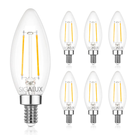 Sigalux E12 LED Bulb Dimmable, 40 Watt Candelabra LED Light Bulbs, Chandelier Light Bulbs, B10 5000K Daylight, Type B Candle Light Bulbs UL Listed, 6