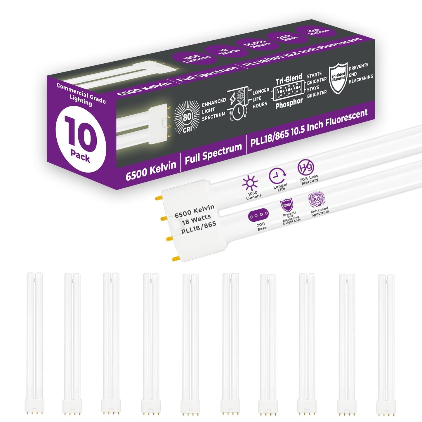 GoodBulb PLL18/865 | 18W 8.9" Twin Tube Compact Fluorescent Light Bulb | 4-pin 2G11 Base 6500K Full Spectrum 1050 Lumen | 36000 Hour Long Life Biax |