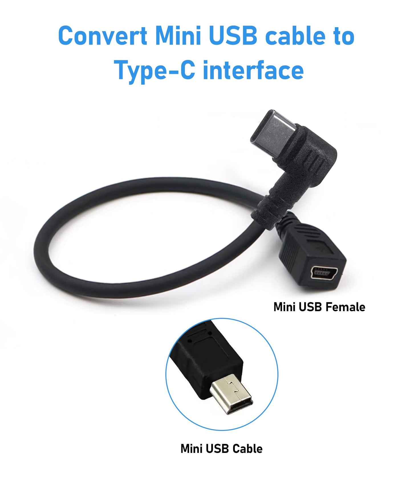 Plozoe Mini USB Female to Type C Male Cable,USB-C Male to Mini U SB Female Adapter Converter for Mini Dash Cam Hardwire Kit and More Mini USB