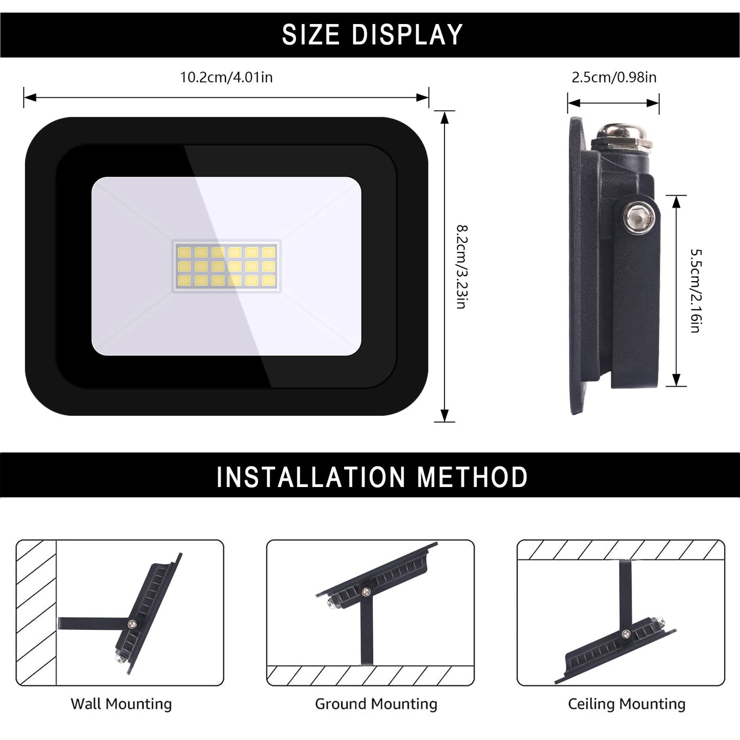 MIWAT 20W LED Flood Light with Plug, IP68 Waterproof Outdoor Security Light for Workbench Doorway Wall (3x4 Size)