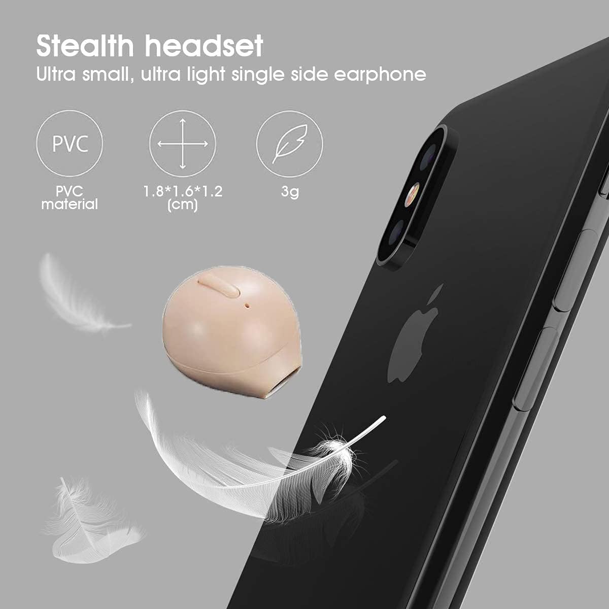 SZHTFX Invisible Earbuds Mini Single Earbuds Tiny Discreet Hidden Earphones for Work, Small Ear Canals in-Ear Wireless with Charging Case for Work