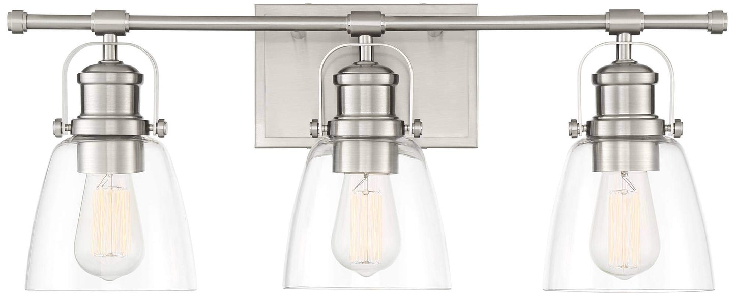 Possini Euro Design Kalen Modern Wall Light Brushed Nickel Silver Hardwired 23 1/2" 3-Light Fixture Clear Glass Shade for Bedroom Bedside Bathroom