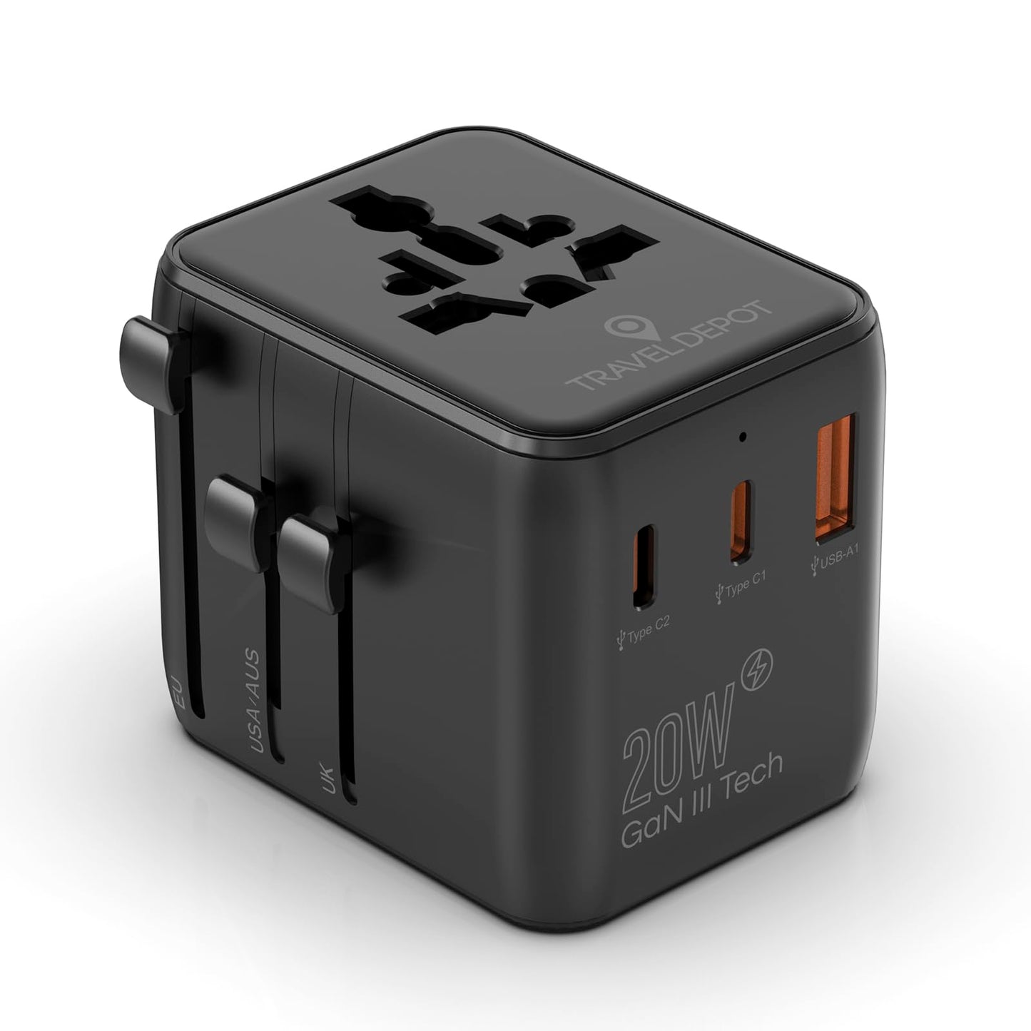 TRAVEL DEPOT Universal Travel Adapter w/USB Ports, GaN All in One Worldwide Plug Adapter, International Power Converter for All Devices, Wall Charger