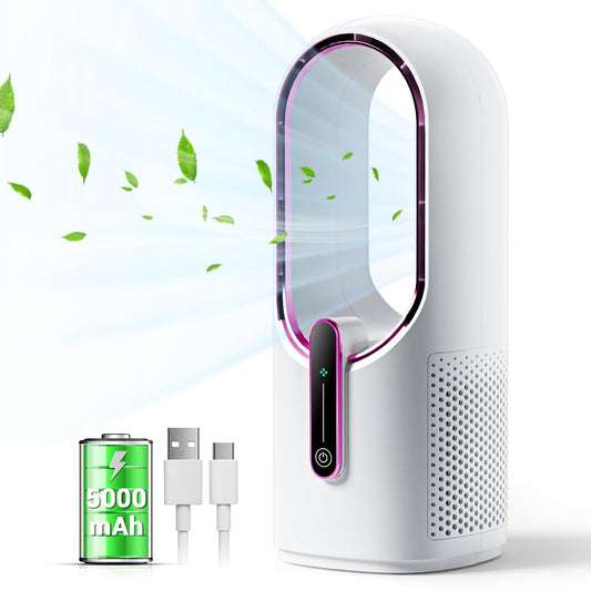 Bladeless Desk Fan, 11.8 Inch Small Rechargeable Fan, 30dB Quiet, 3 Speeds