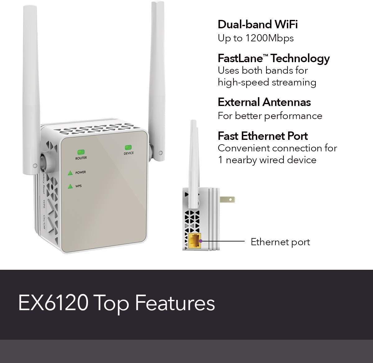 aibileec WiFi Range Extender EX6120 1500FT Dual Band 2.4Ghz & 5Ghz AC1200 MBps Universal Compatible for All Brand Router with WPS Sync Key WiFI