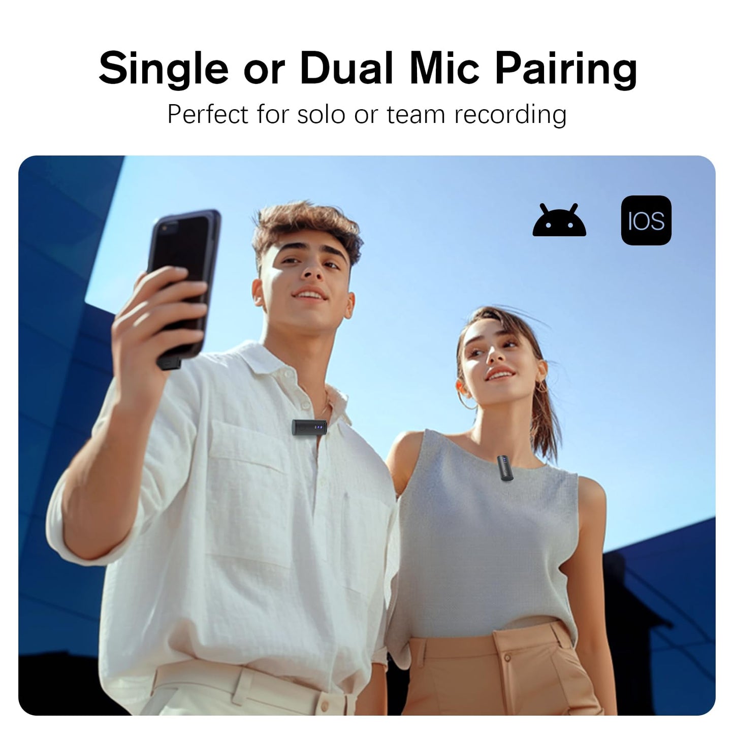 Rythflo Wireless Lavalier Microphone for iPhone/Android/iPad (2 TX + 2 RX + Charging Case), Mini Mic with Noise Reduction, 22H Battery, 131ft Range