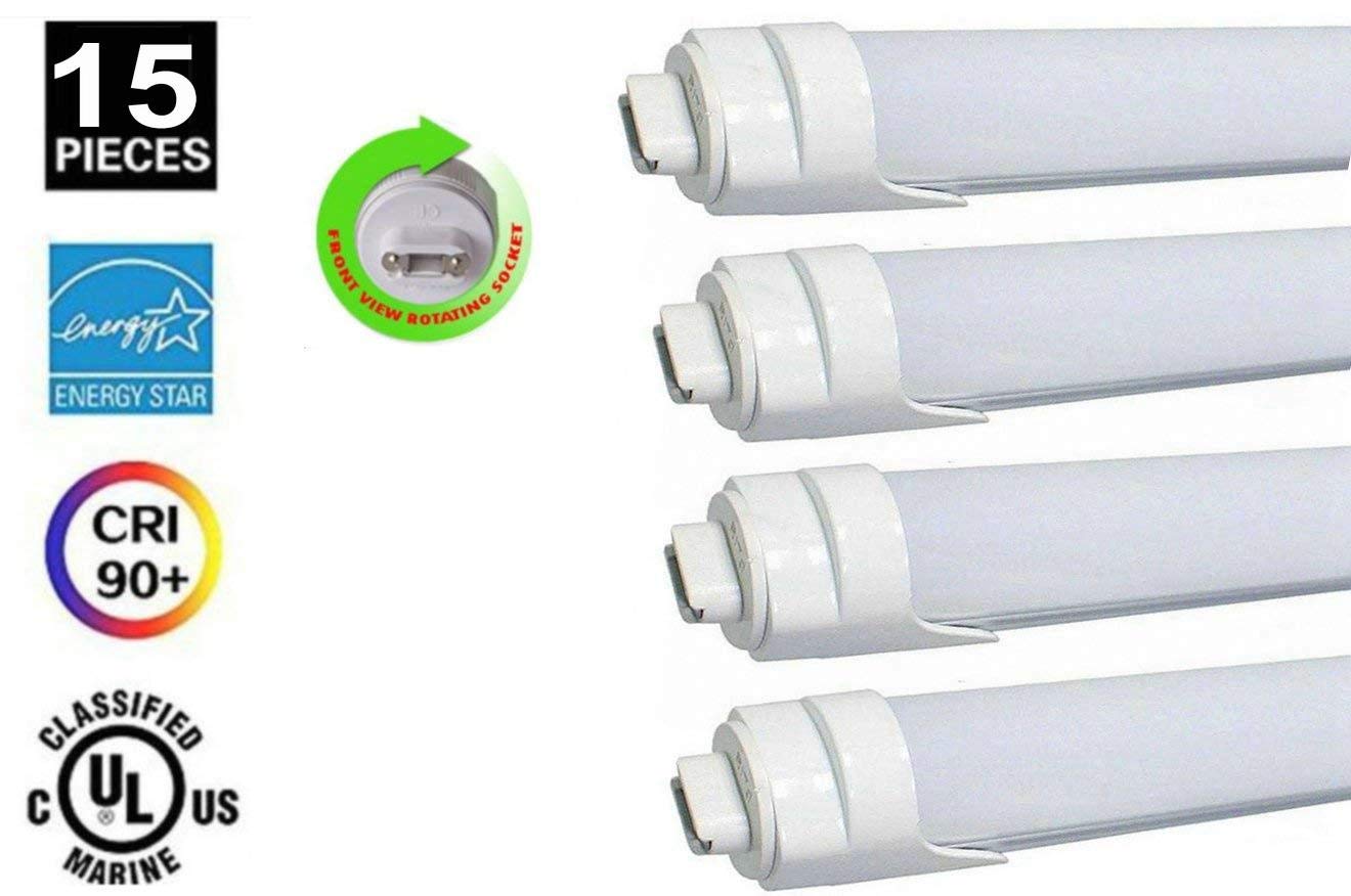 K&R T12 LED Light Tube, 8ft, 40W (110W Equivalent), 5500K (Cool White), Double Ended Power,R17d, Frosted Cover, DLC-Qualified Pack -12pcs