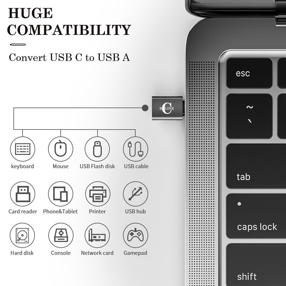 BCLINK 10Gbps USB C to USB Adapter (2 Pack), USB 3.2 Gen 2 Fit Side by Side, USB C Male to USB A Female Converter for iPhone 16 15 Series, iPad…