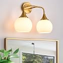 ZHUOER Gold Bathroom Light Fixtures 2-Lights Vanity Lights with Milk White Glass Shade Vanity Lights for Bathroom Modern Bathroom Wall Sconce(Exclude