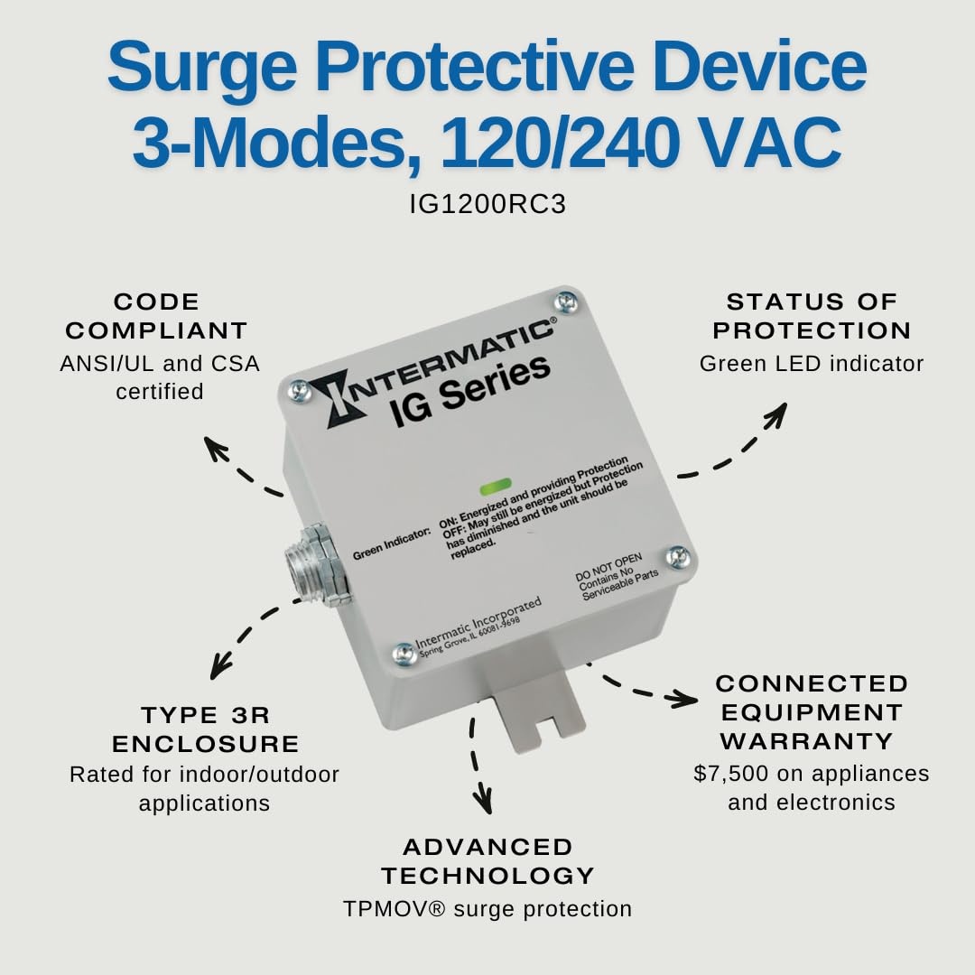 Intermatic IG1200RC3 - Advanced Surge Protection with TPMOV Technology - Rainproof Design for Indoor/Outdoor Use - 3-Year Warranty and $7,500