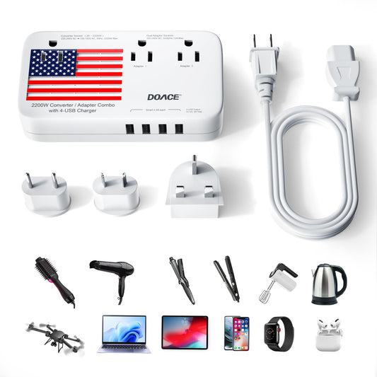 Upgraded 2200W 220V to 110V Converter for European Travel, Voltage Converter US to Europe for Hair Dryer Straightener Curling Iron, 2300W Power…