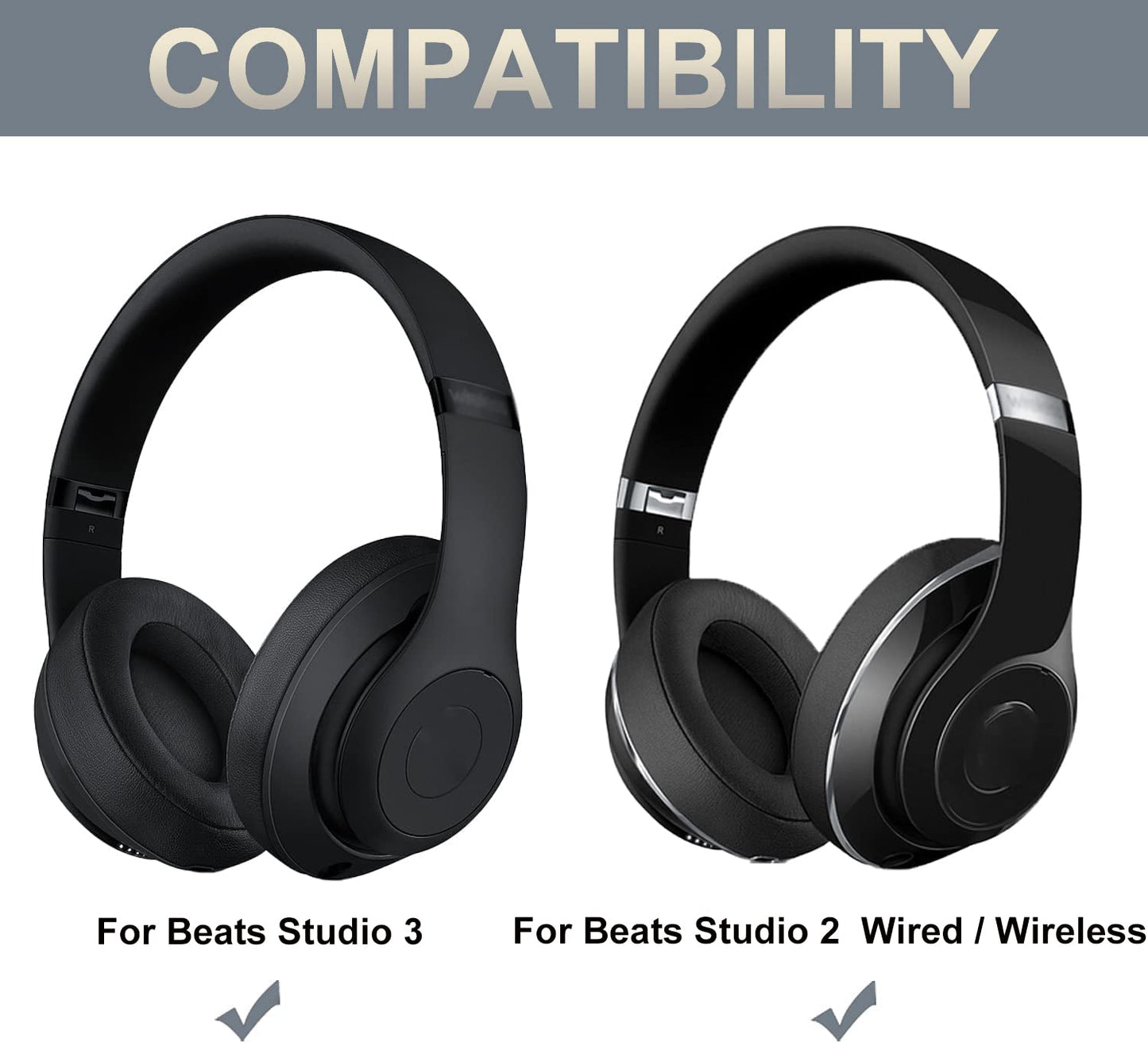 Replacement Ear Pads Protein PU Leather Ear Cushion Compatible with Beats by Dr.Dre Studio 2.0 Studio 3 B0500 B0501 Wired Wireless Over-Ear Headphones