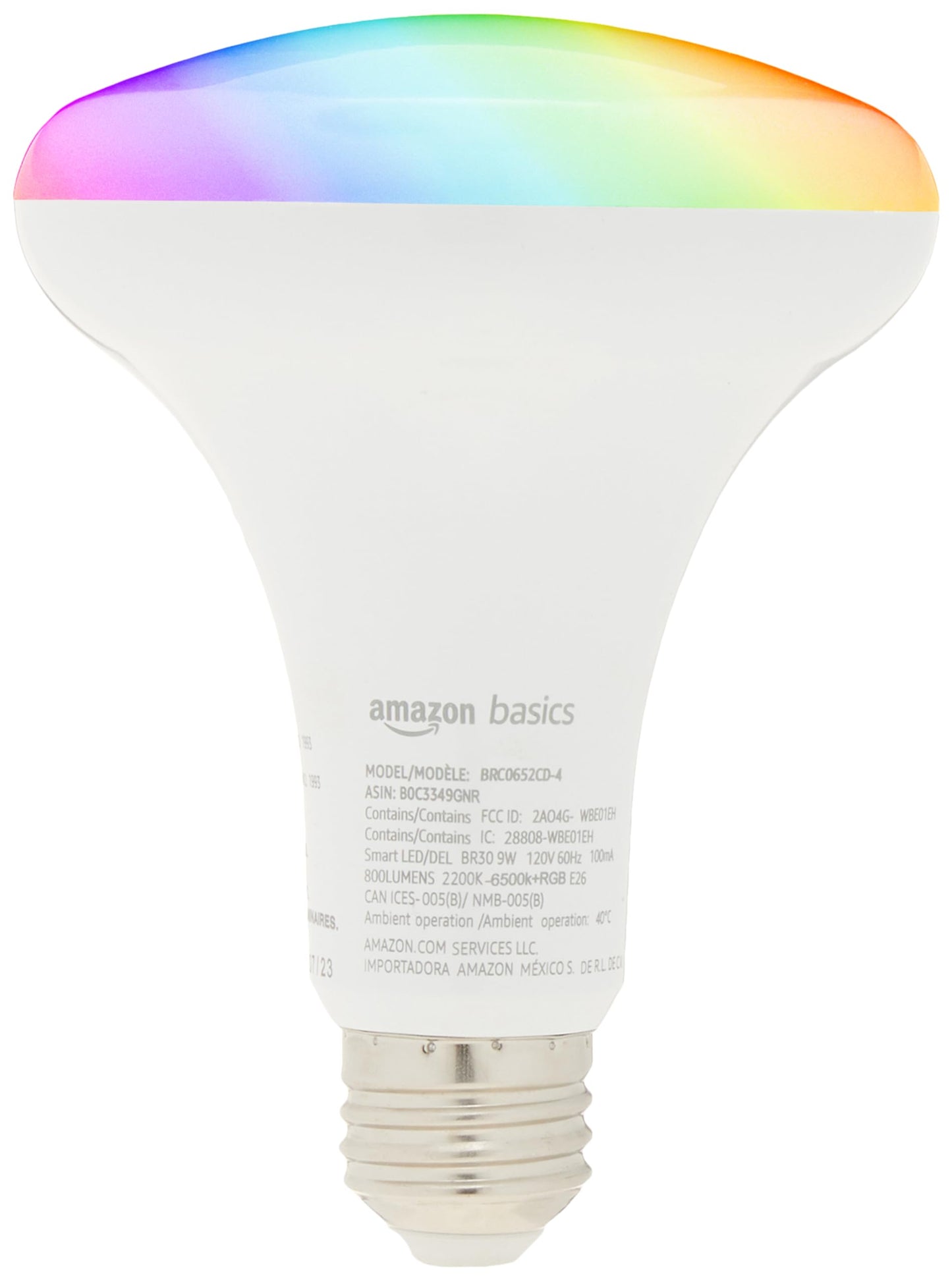 Amazon Basics Smart BR30 LED Light Bulbs, Color Changing, 9W (60W Equivalent), 800LM, Energy Efficient, Voice Control, Works with Alexa Only, 2.4 GHz