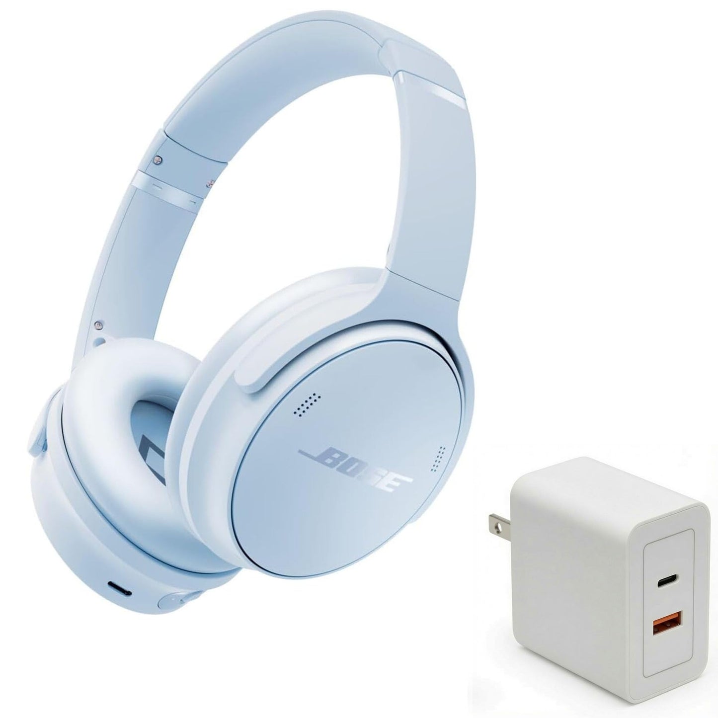 Bose QuietComfort Headphones Bundle with Fast Charger - Wireless Bluetooth Over-Ear Noise Cancelling Headphones with Mic, USB-C Charging, Deep Bass