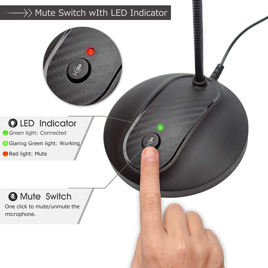 JOUNIVO USB Microphone, 360 Degree Adjustable Gooseneck Design, Mute Button & LED Indicator, Noise-Canceling Technology, Plug & Play, Compatible