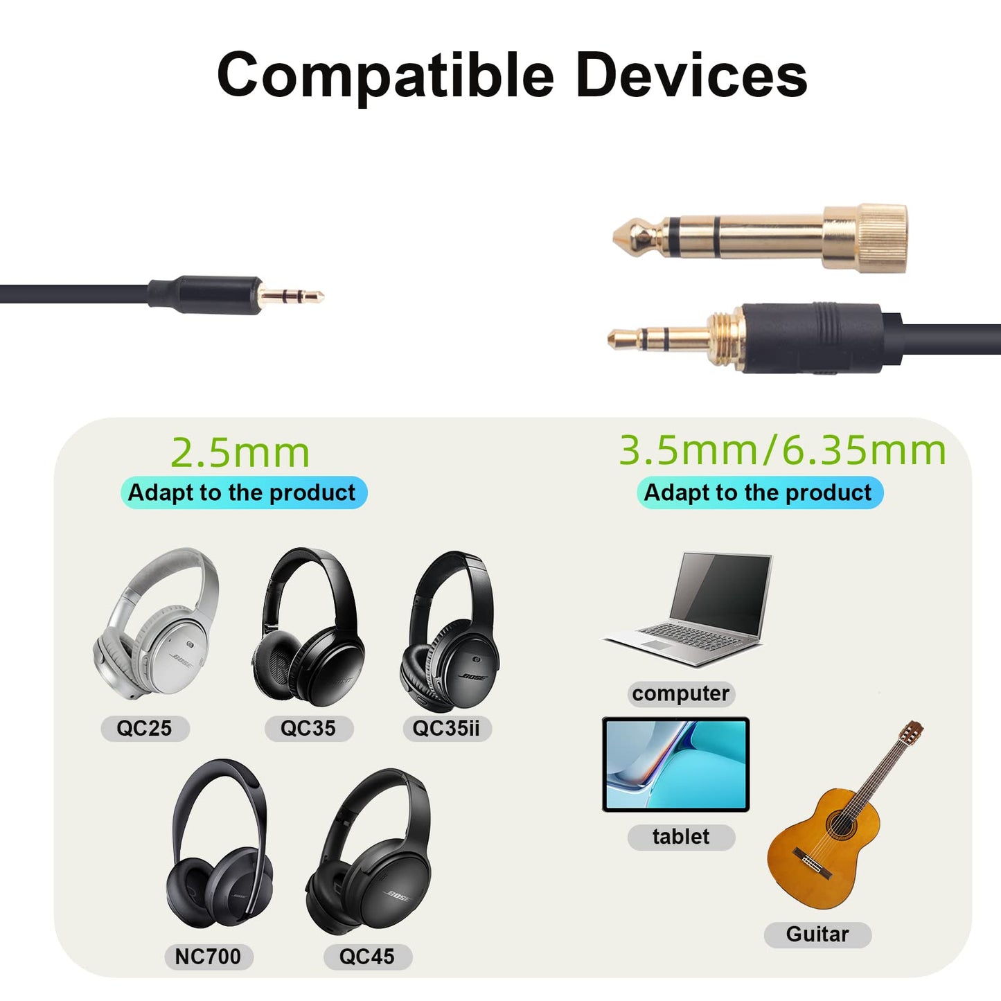 Saipomor QC45 Coiled Audio Cable 2.5mm to 3.5mm&6.35mm Cord Compatible with Bose NC700 QuietComfort 25 QC35 QC35II QC45 On-Ear2 OE2 OE2i Soundlink…