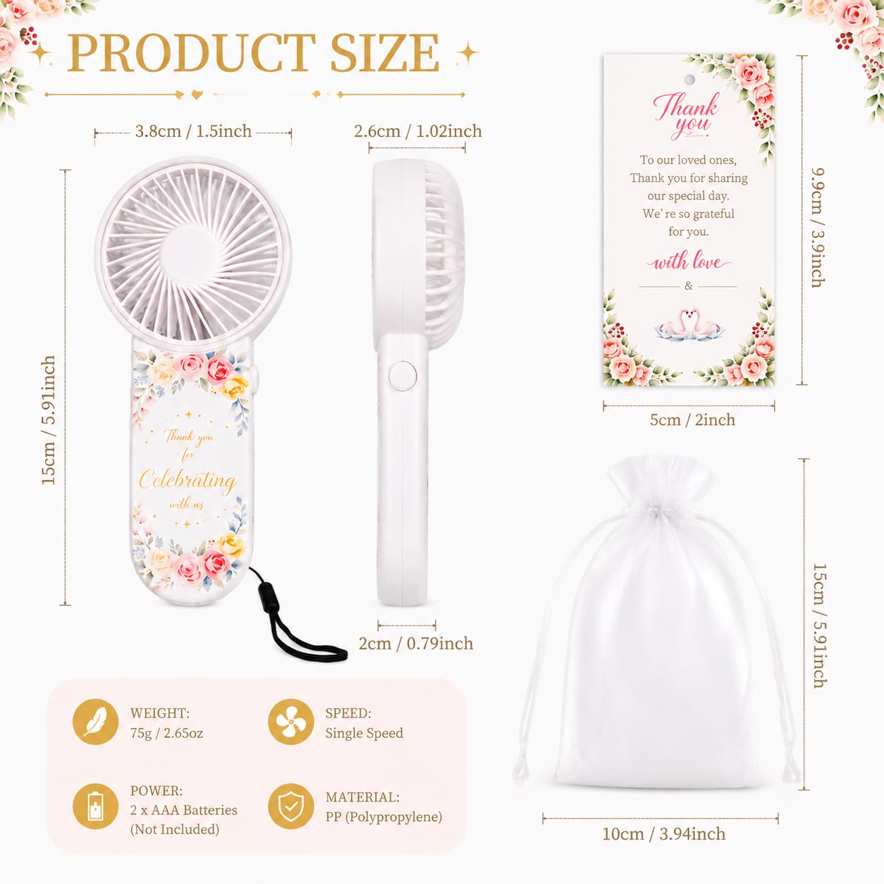 QORBVYNEIX 36 Set Wedding for Guests Bulk,Portable Mini Handheld Fans with Cards & Bags for Bridal Shower,Birthday Party,Summer Outdoor Favors