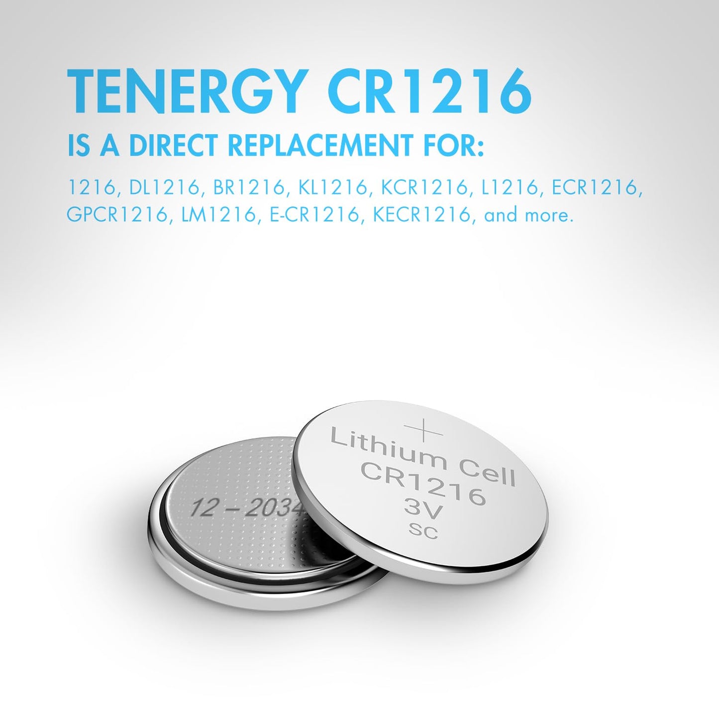 Tenergy CR1216 3V Lithium Button Cell Battery, for Watches, Mini LED Lights, Forehead Thermometers, 5 Count