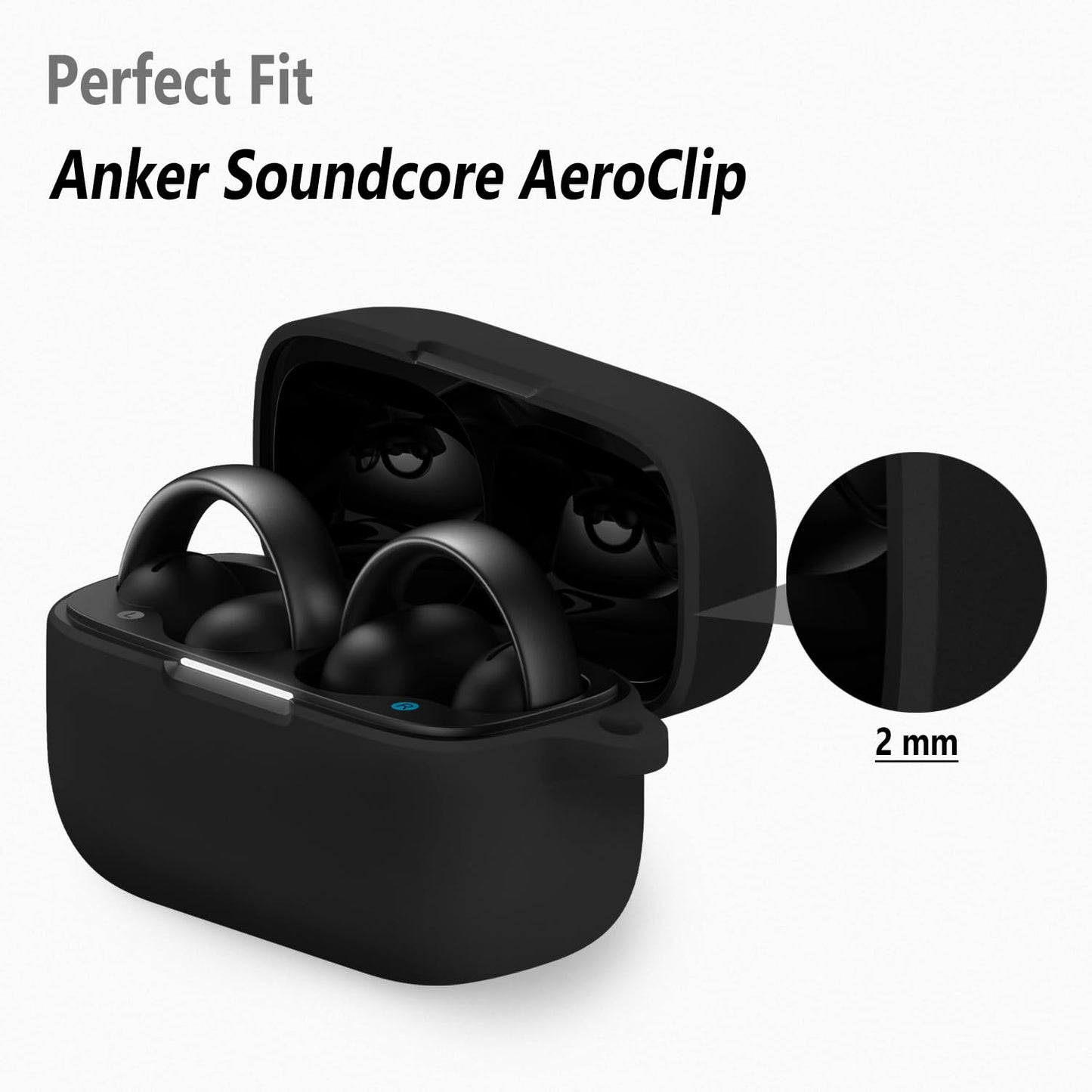 Geiomoo Silicone Cover for Anker Soundcore AeroClip Case, Soft Flexible Scratch Resistant Protective with Carabiner (Black)